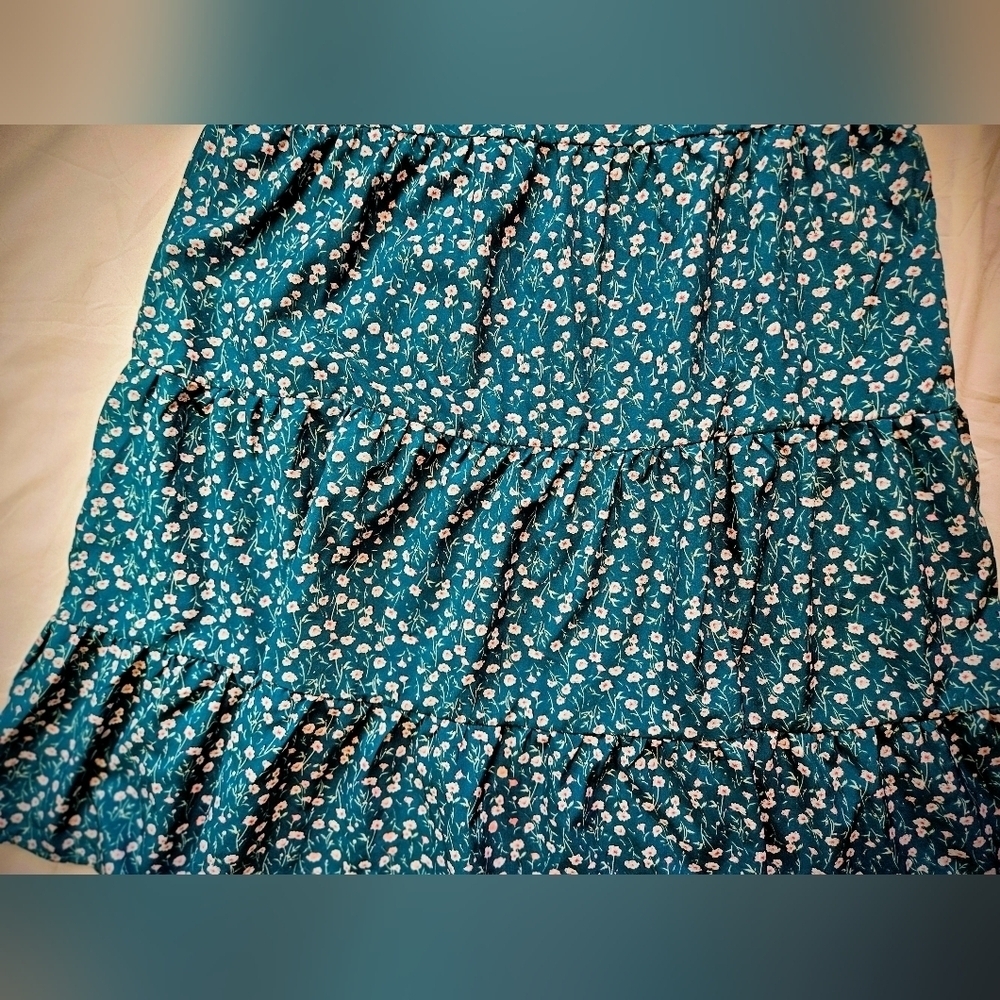 Unbranded Womens Teal Blue & White Floral Short Trapeze Dress Size Small - Picture 4 of 12